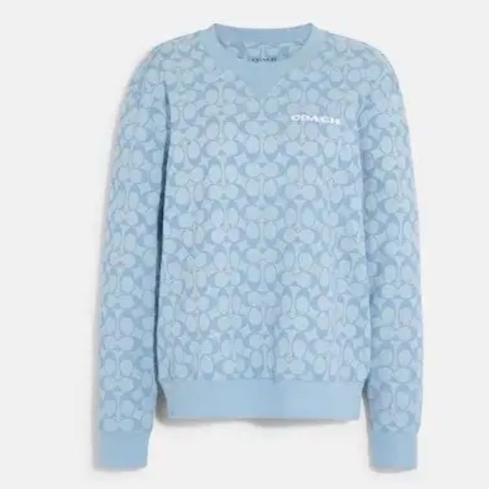 New Authentic Coach chambray blue logo sweater sweatshirt medium $298.00